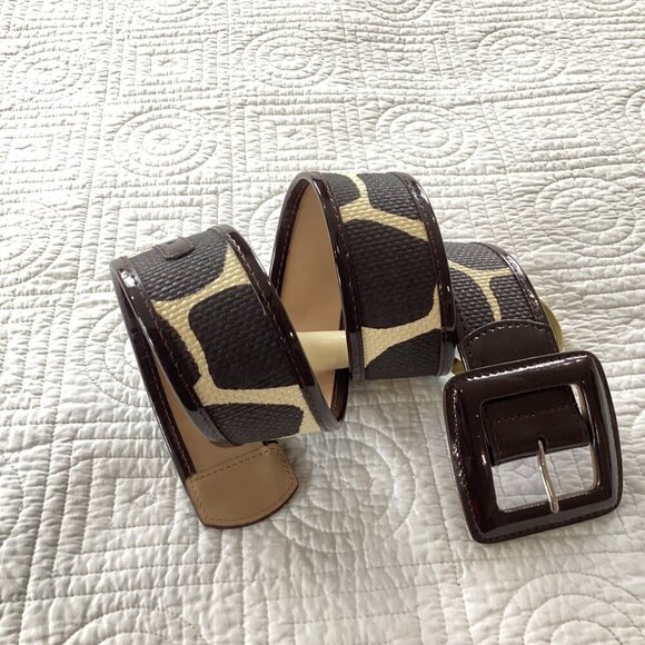 Wide Brown & Beige Giraffe Print Belt With Large Square Buckle Size M - Picture 1 of 11